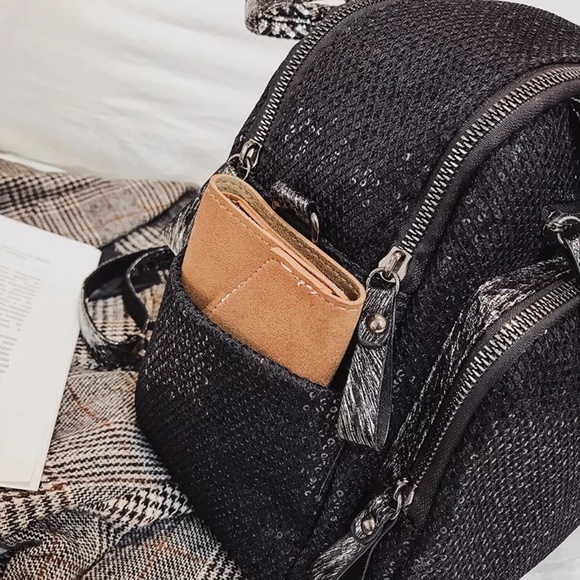 Sequin Mini Backpack Rucksack Purse - Picture 7 of 8
